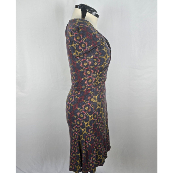 Leota Dress Women's M Multi-Color Geometric Wrap Knee Cap Sleeve Handmade NY - Picture 11 of 15